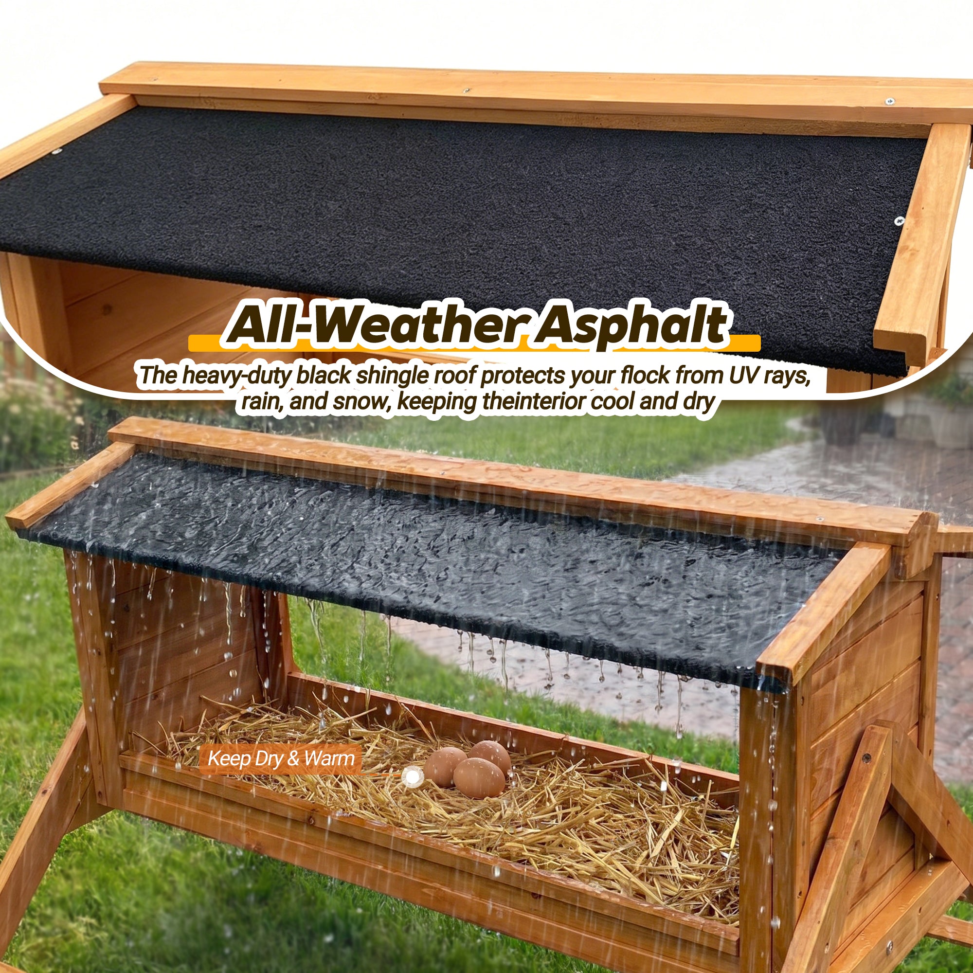 Chicken Nesting Box with Asphalt Roof & Built-in Perch – Solid Wood Coop Accessory