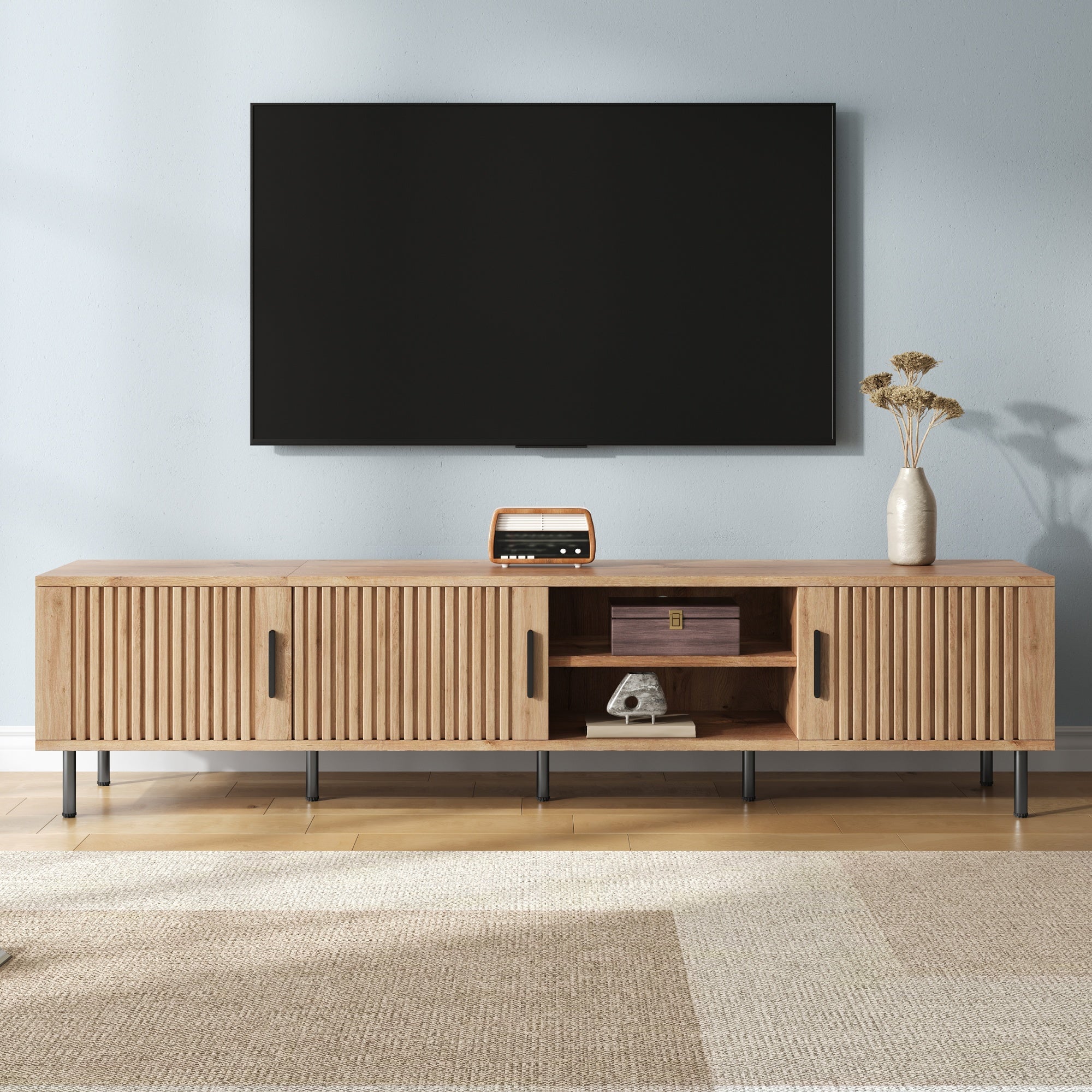 78-inch Modern TV Stand for TVs up to 85", Natural Wood Entertainment Center with Closed Storage & Cable Management Secondary image