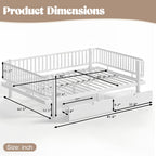 Queen Platform Bed with Storage Drawers, Low-Profile Metal Frame in White