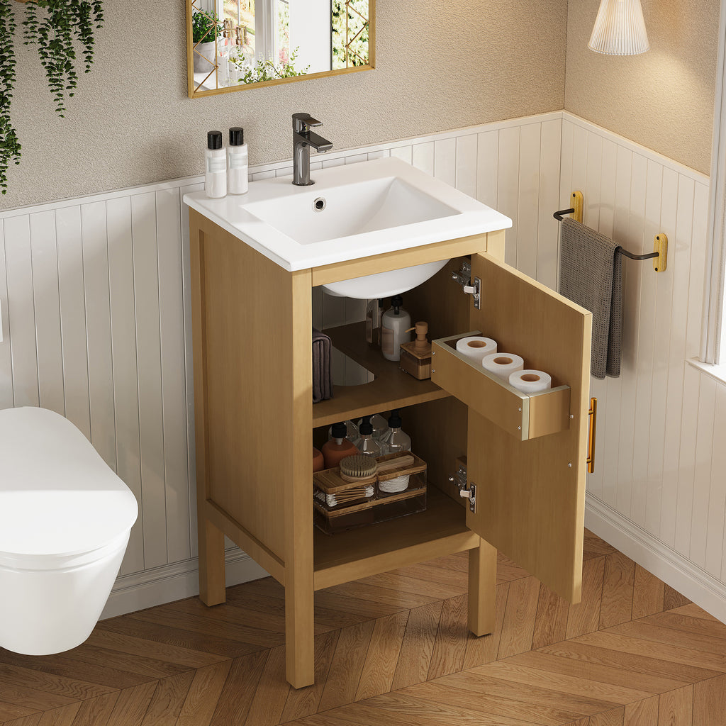 18" Modern Bathroom Vanity with Ceramic Sink, Adjustable Shelf & Soft-Closing Hinges
