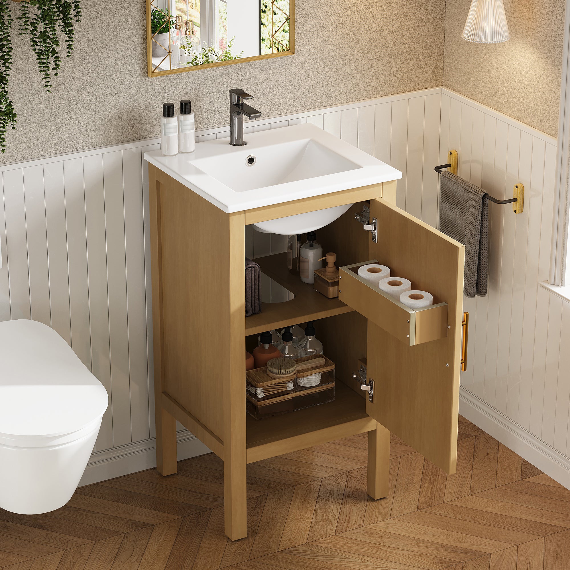 18" Modern Bathroom Vanity with Ceramic Sink, Adjustable Shelf & Soft-Closing Hinges