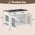 44.5" Wooden Dog Crate End Table with 2 Drawers & Rotating Bowls, White and Black