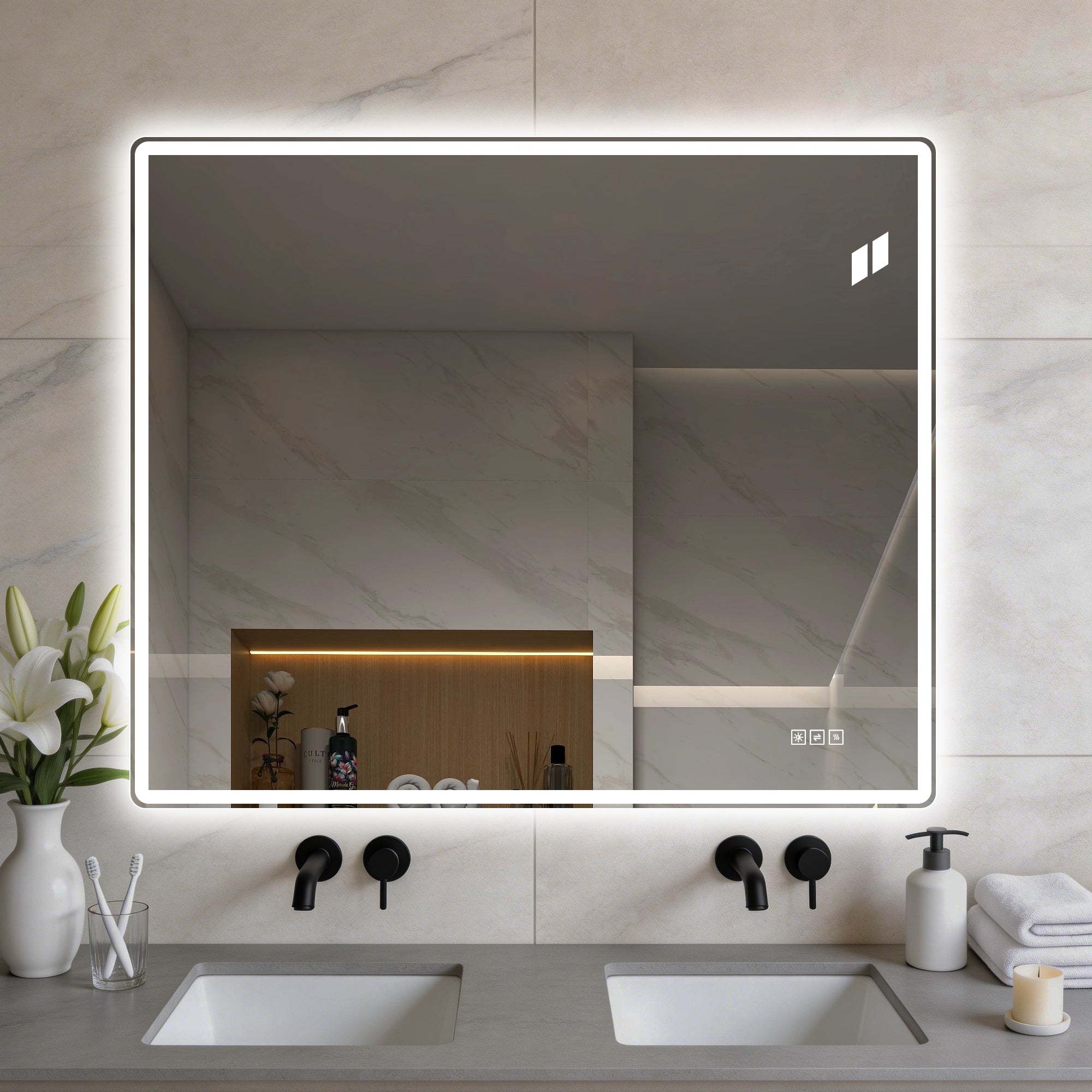 30" x 36" Frameless Front-Lit LED Bathroom Mirror with Anti-Fog & 3 Color Temperatures