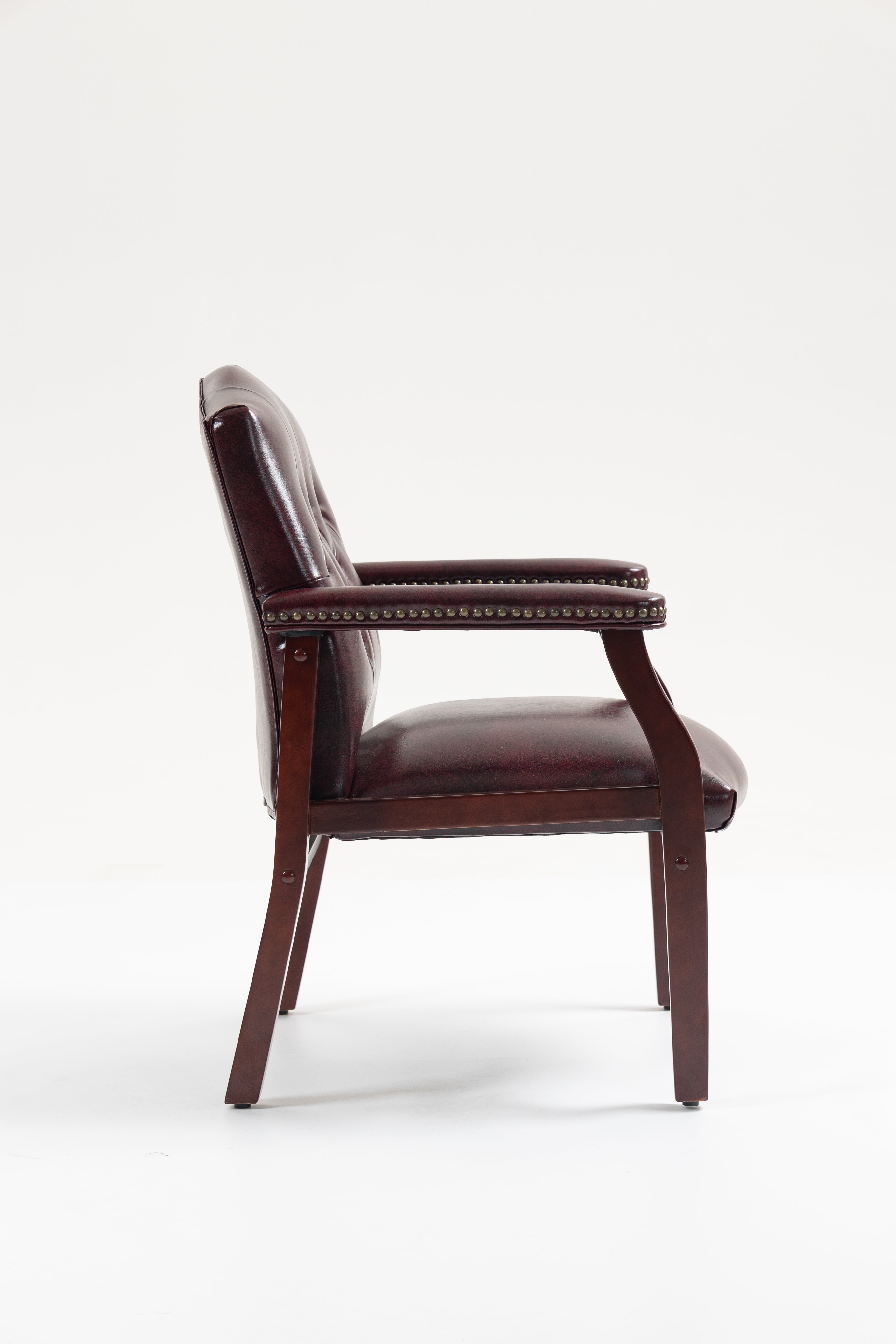 Burgundy Leather Guest Chair with Padded Seat & Arms – Ergonomic Mid-Back Office Chair - product detail image 5