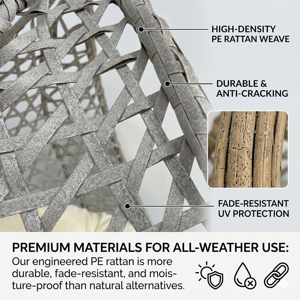 Folding HDPE Rattan Hanging Egg Chair with Stand – Indoor/Outdoor Patio Swing Basket