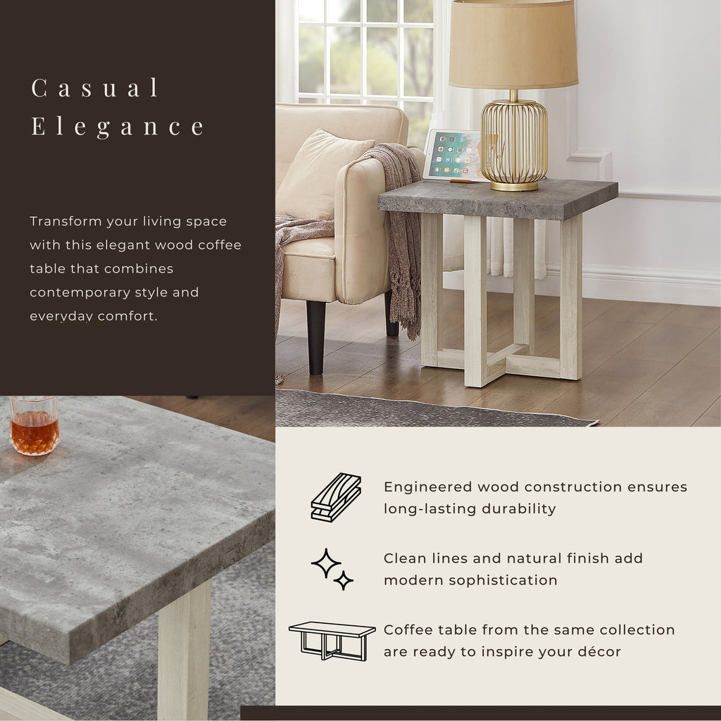 Luno Contemporary End Table – Faux Concrete & White Finish - product detail image 5