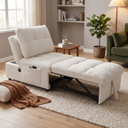 Single Sofa Bed with Adjustable Backrest, Teddy Fabric, USB Port & Side Pockets