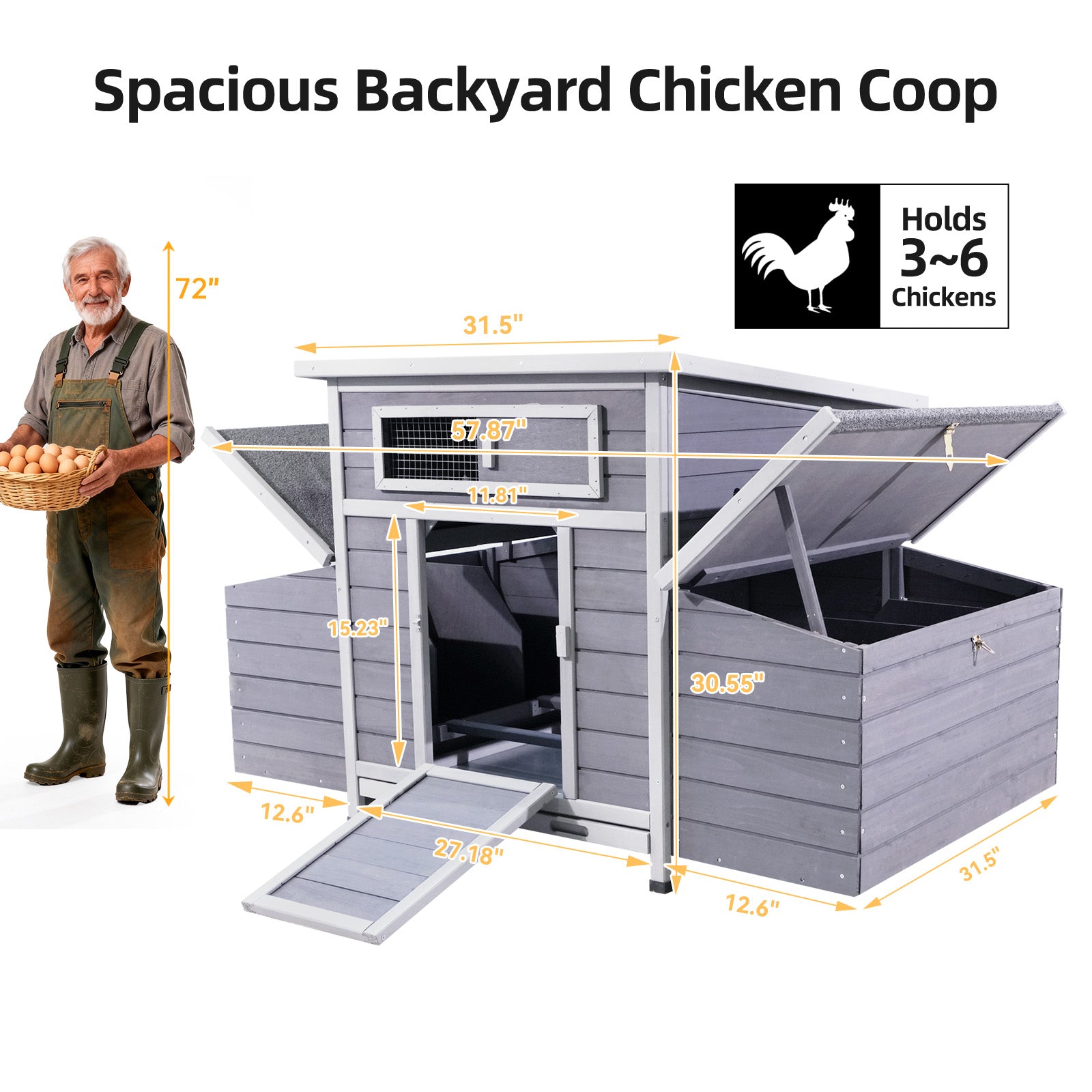 Side view showing dual nesting boxes mounted on left and right sides of the coop