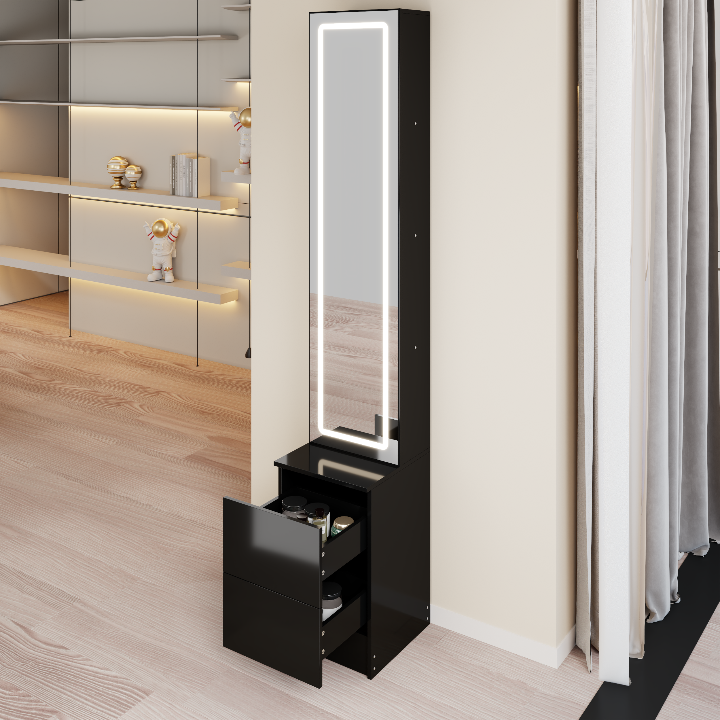 LED Full-Length Dressing Mirror Cabinet with Adjustable Brightness & Multi-Layer Storage Main image