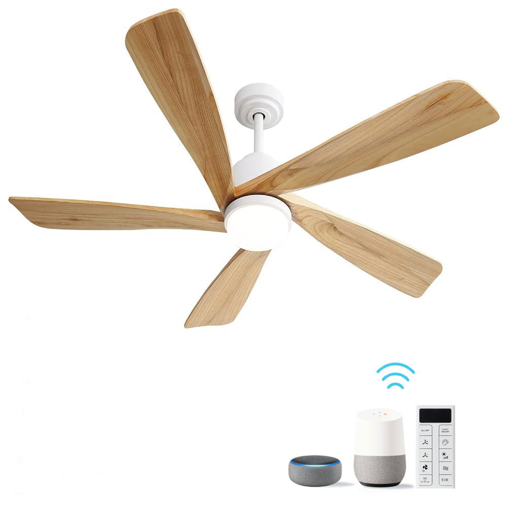 52 Inch Ceiling Fan with Dimmable LED Light, Solid Wood Blades & Remote Control
