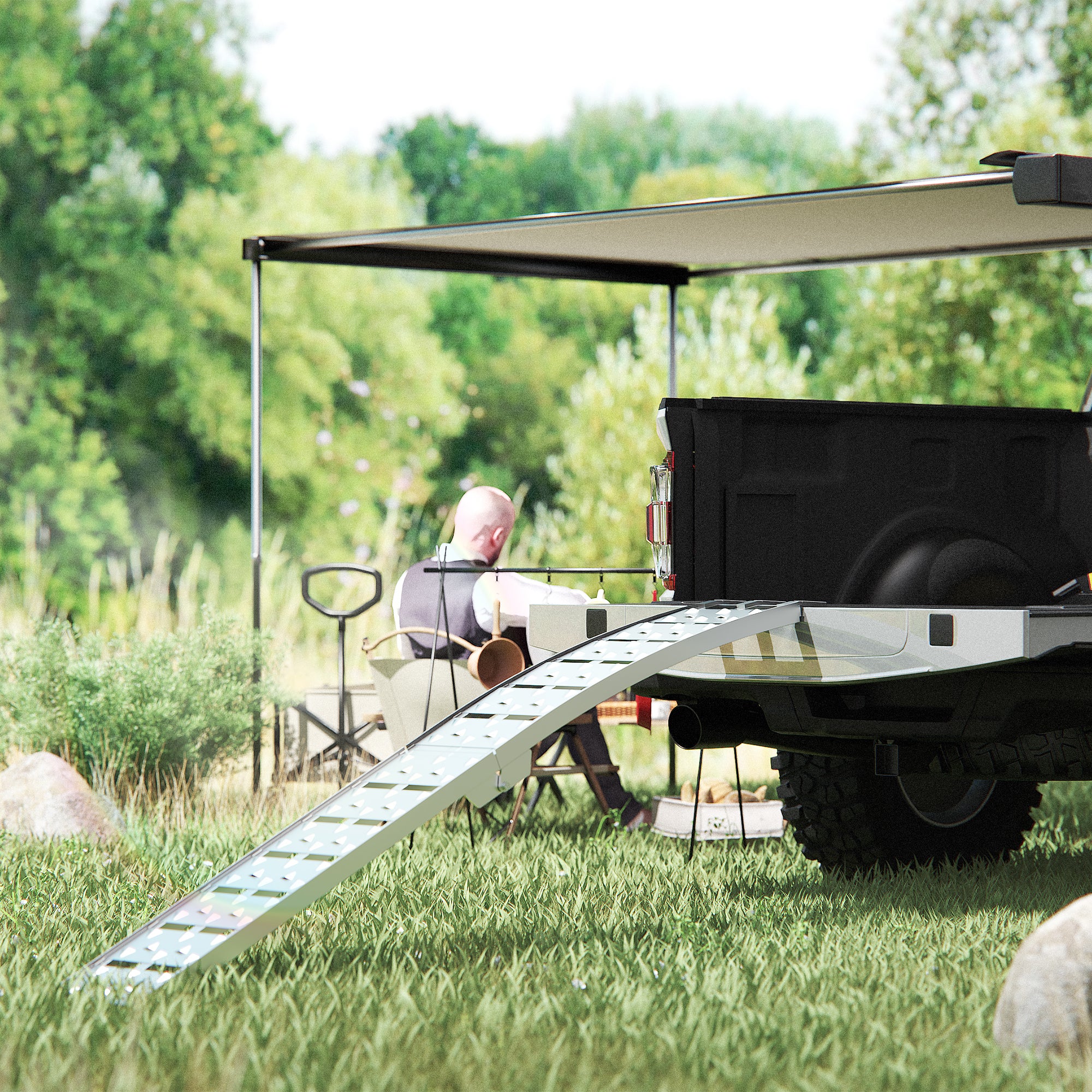 7.5 ft Aluminum Folding Loading Ramps for Pickup Trucks – 1500 lb Capacity, Anti-Slip Surface, 2-Piece Set