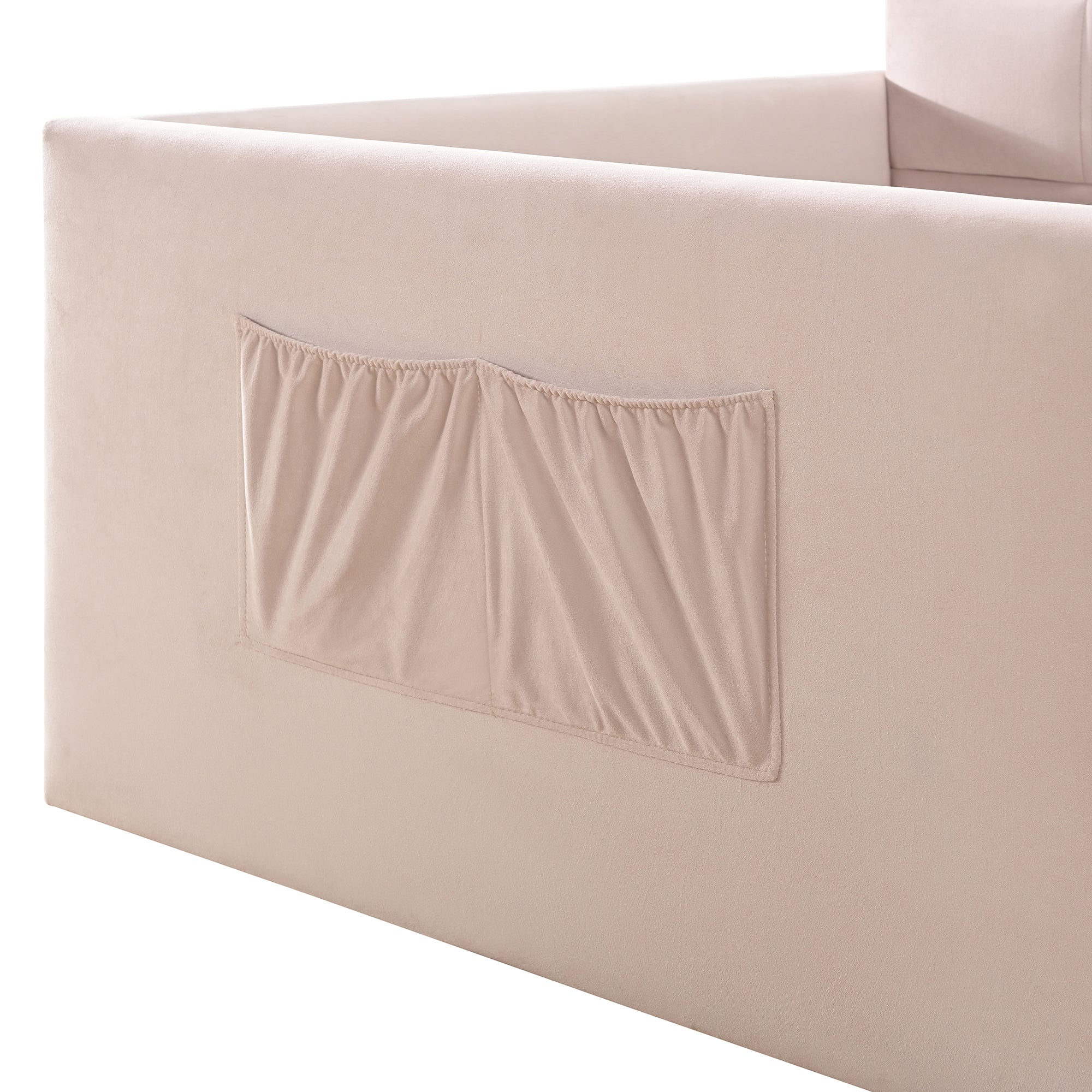 Twin Velvet Daybed Sofa Bed with Side Storage Pockets & Walk-In Entrance, Pink
