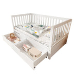 3-in-1 Convertible Toddler Bed with Storage Drawers, Solid Wood Daybed, White