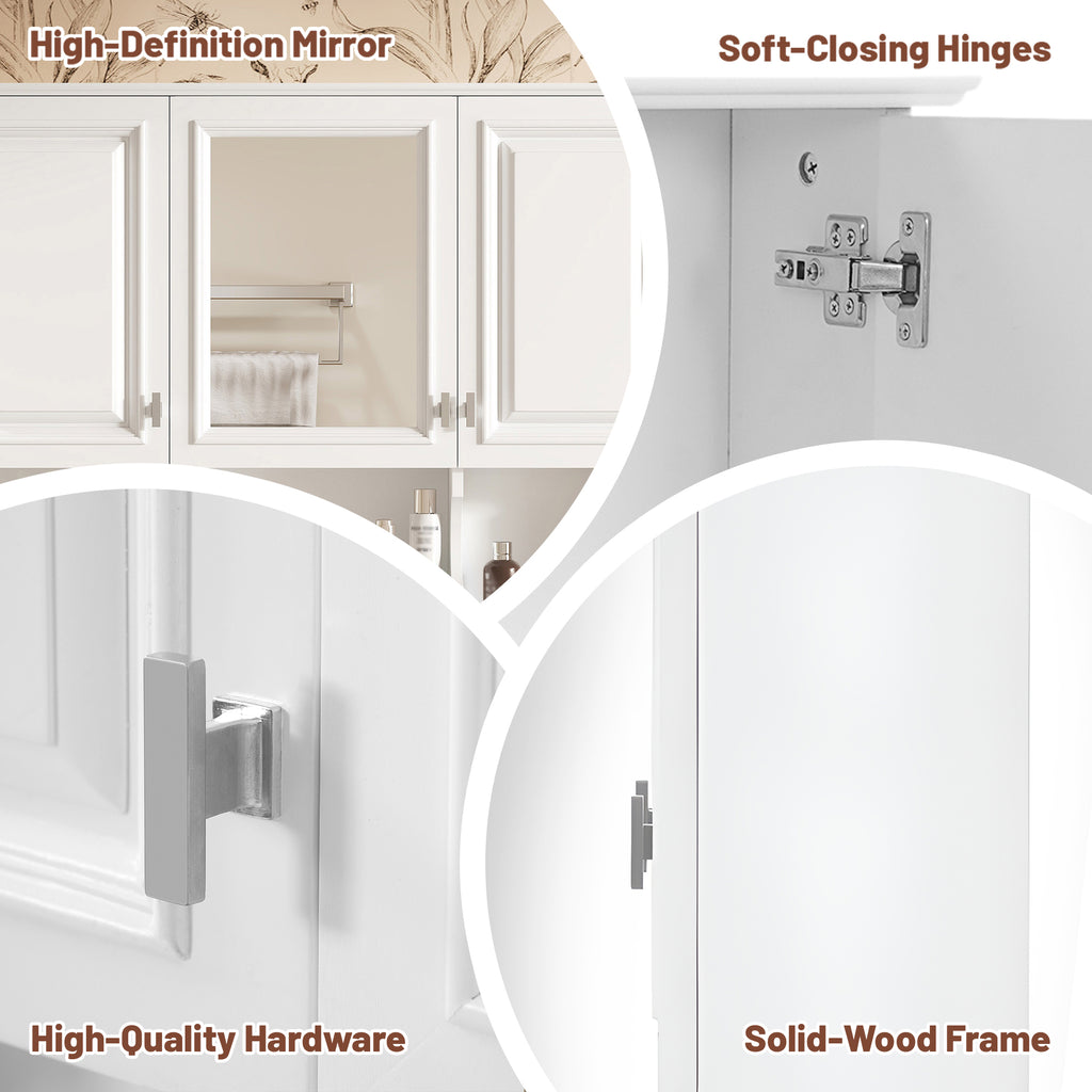41 Inch Wall-Mounted Mirror Medicine Cabinet with Open Shelf and 3 Doors