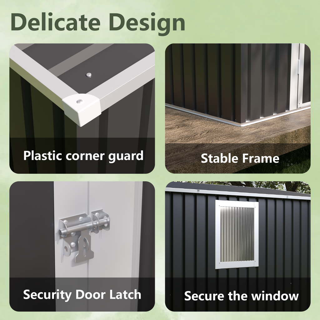4 ft x 9 ft Metal Garden Shed with Hinged Door and Fixed Window