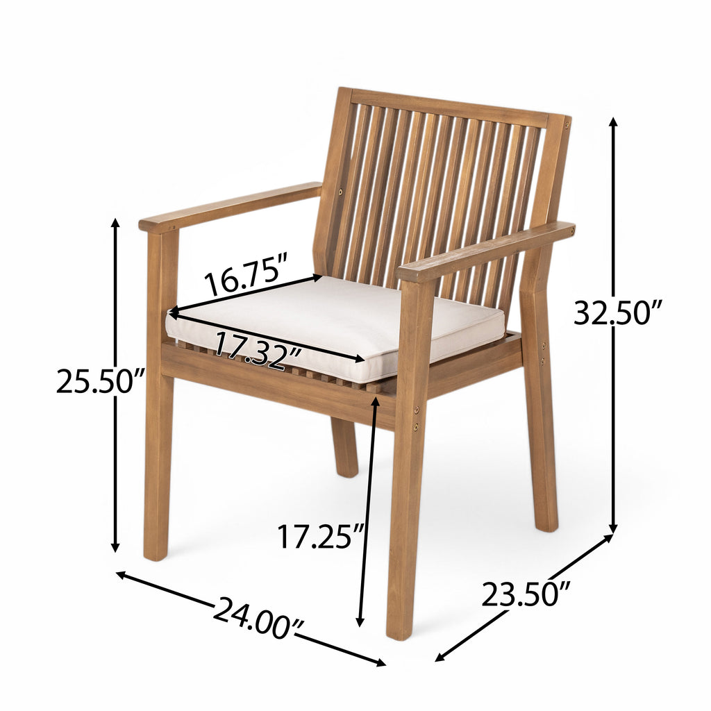 Acacia Wood Patio Dining Chair Set of 2 – Waterproof Cushions, 400 lb Capacity, Brown Frame