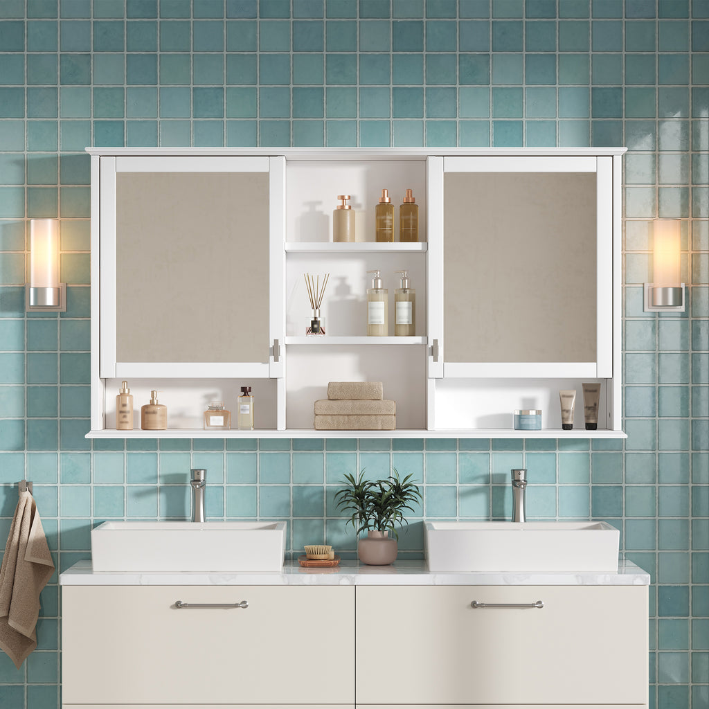 55-inch Wall-Mount Mirror Cabinet with Adjustable Shelves and Soft-Close Doors