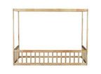 Twin Canopy Frame Floor Bed with Guardrails in Natural Wood