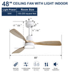 48-Inch Indoor Ceiling Fan with Light, Reversible DC Motor & 3-Color LED, White