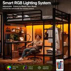 Full Size Metal Loft Bed with Desk, Shelves, USB Ports & Lights – Black - product detail image 6