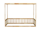 Twin Canopy Frame Floor Bed with Guardrails in Natural Wood