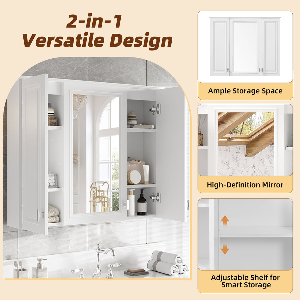 35-inch Wall-Mounted Bathroom Medicine Cabinet with Mirror and 5 Adjustable Shelves, White