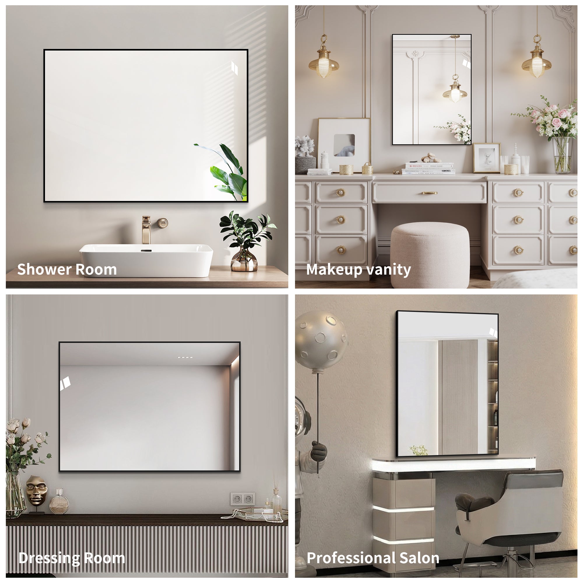24 x 32 Inch Black Aluminum Bathroom Mirror – HD Copper-Free Silver Glass, Horizontal or Vertical Mount