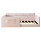 Twin Velvet Daybed Sofa Bed with Side Storage Pockets & Walk-In Entrance, Pink