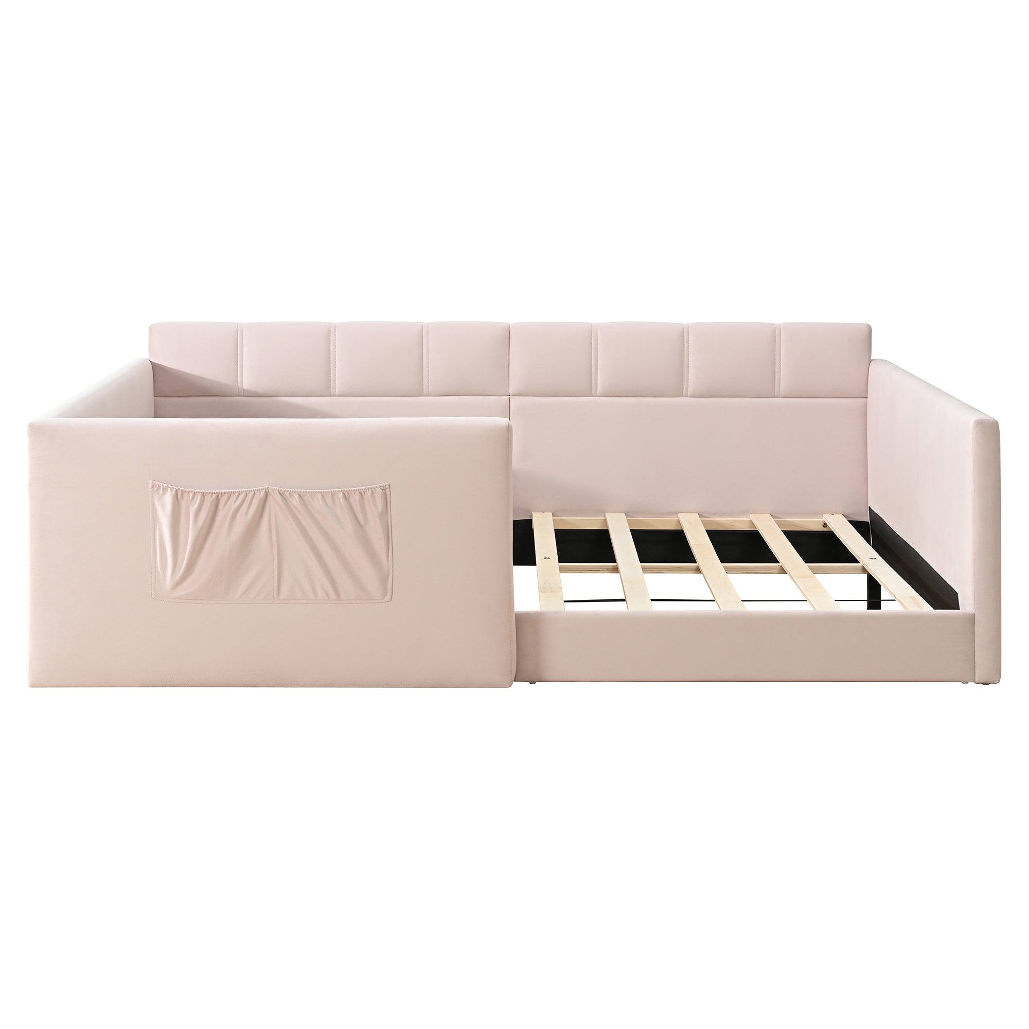 Twin Velvet Daybed Sofa Bed with Side Storage Pockets & Walk-In Entrance, Pink