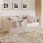 Twin Velvet Daybed Sofa Bed with Side Storage Pockets & Walk-In Entrance, Pink