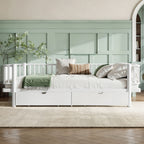 Queen Platform Bed with Storage Drawers, Low-Profile Metal Frame in White