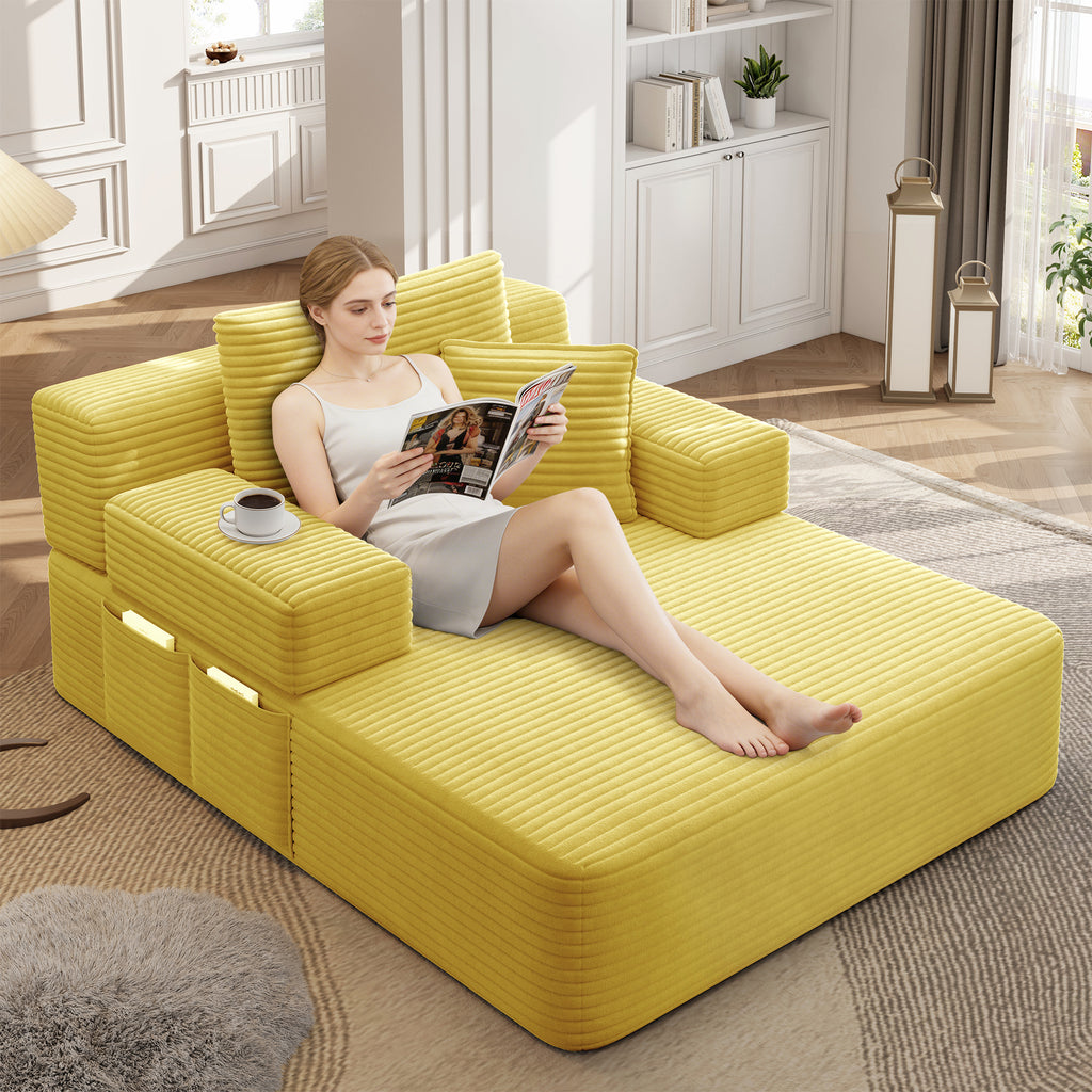 Sleeper mode showing flattened backrest and extended depth for sleeping