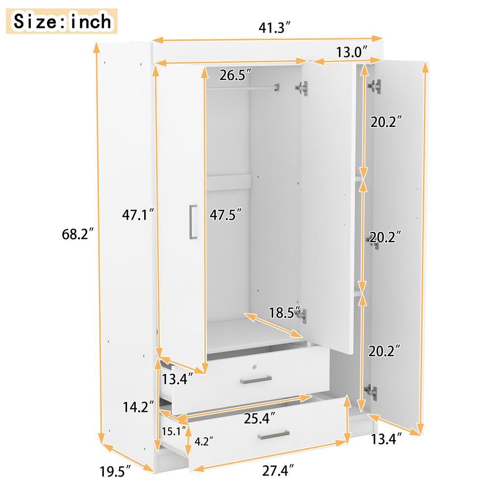 3-Door White Mirror Wardrobe with Shelves - product detail image 7