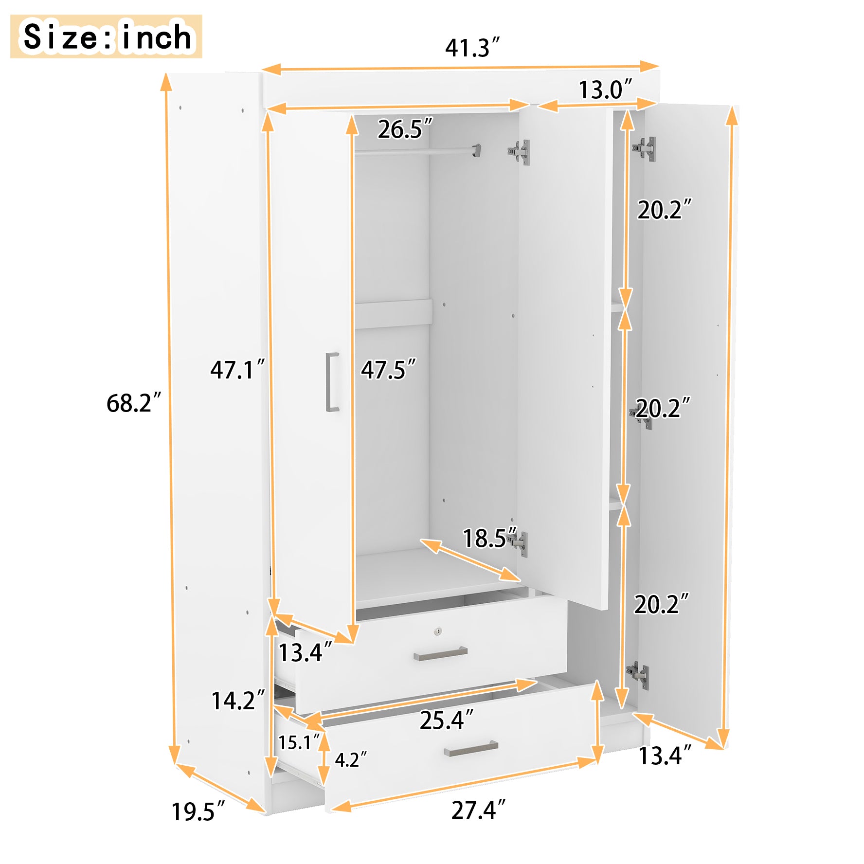 3-Door White Mirror Wardrobe with Shelves - product detail image 7