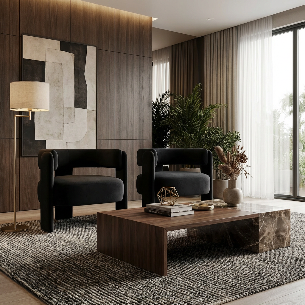 Velvet Accent Chair with Wooden Legs – Mid-Century Modern Living Room Armchair