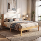 Mid-Century Modern King Platform Bed Frame with Upholstered Headboard, No Box Spring Needed