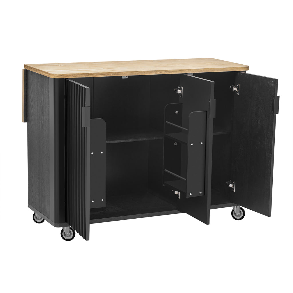 51" Fluted Farmhouse Kitchen Island with Drop Leaf and Wheels - product detail image 7