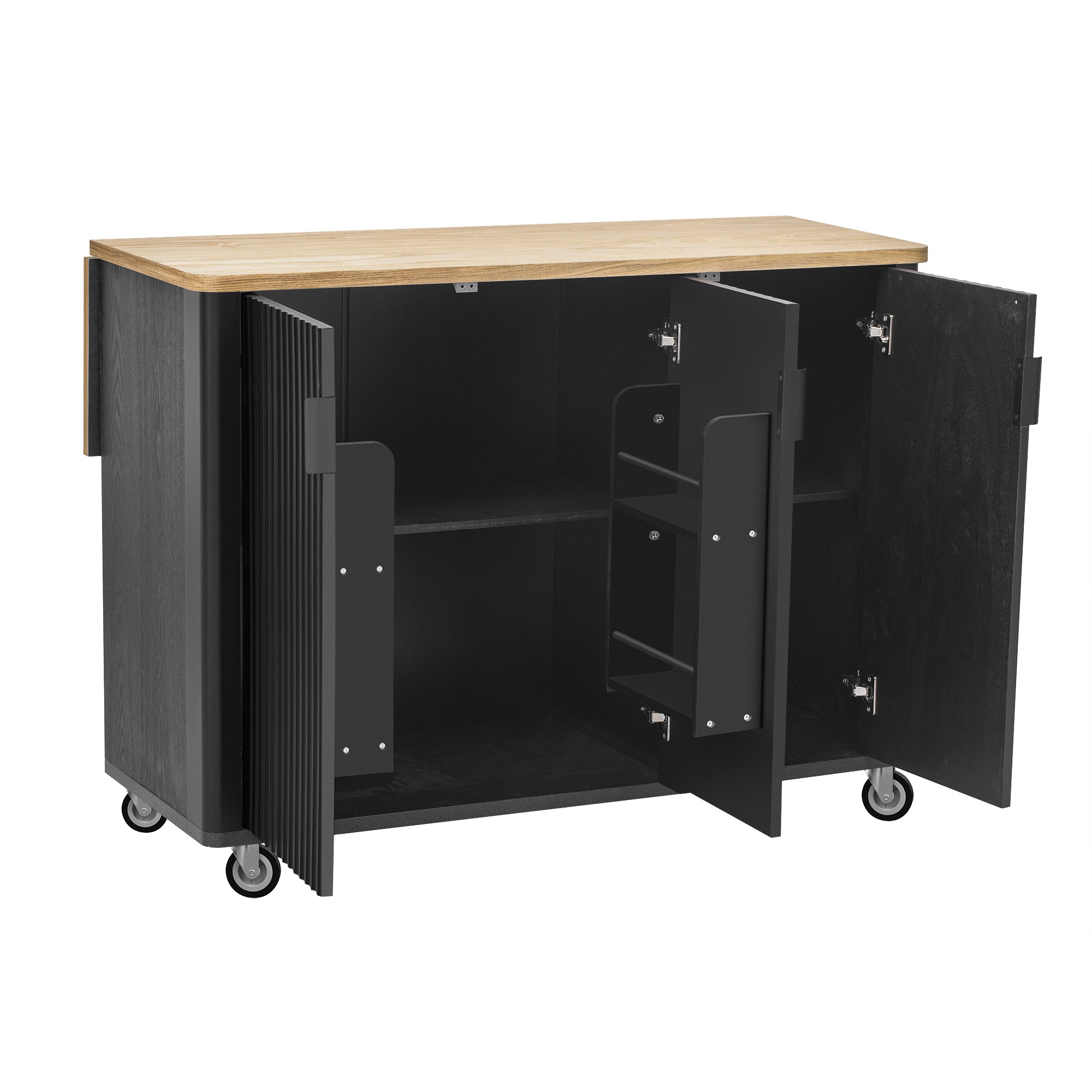 51" Fluted Farmhouse Kitchen Island with Drop Leaf and Wheels - product detail image 7