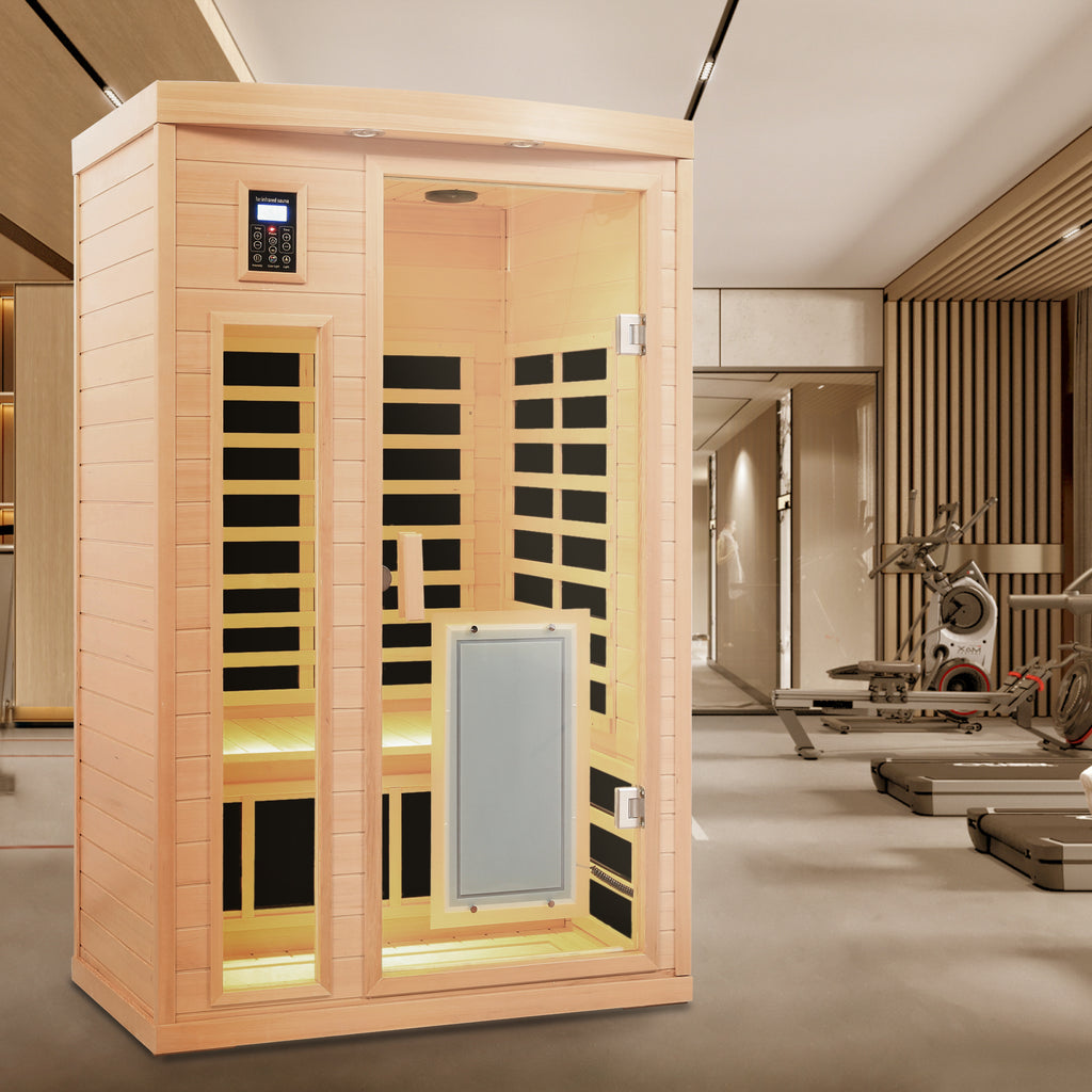 Hemlock Wood Two-Person Far-Infrared Indoor Sauna Room with Low EMF