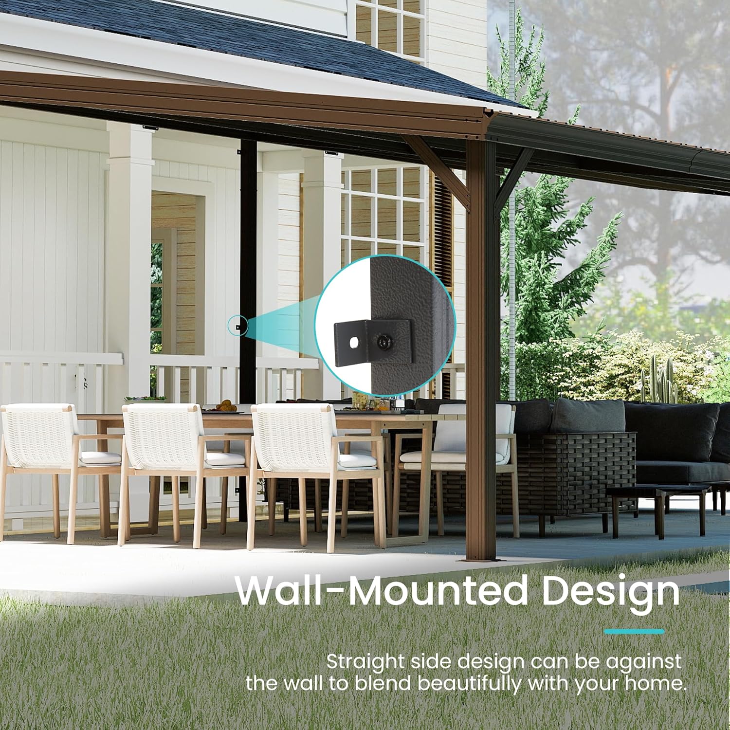 12 ft x 20 ft Wall-Mounted Lean-To Gazebo with Galvanized Steel Roof – Brown