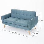 67.25" Blue Fabric Button-Tufted Loveseat with Waffle Stitch & Tapered Wood Legs