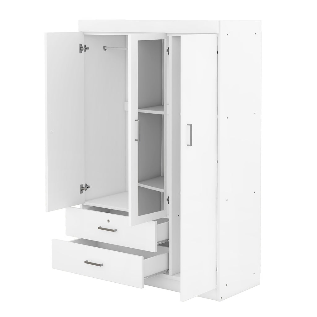 3-Door White Mirror Wardrobe with Shelves - product detail image 4