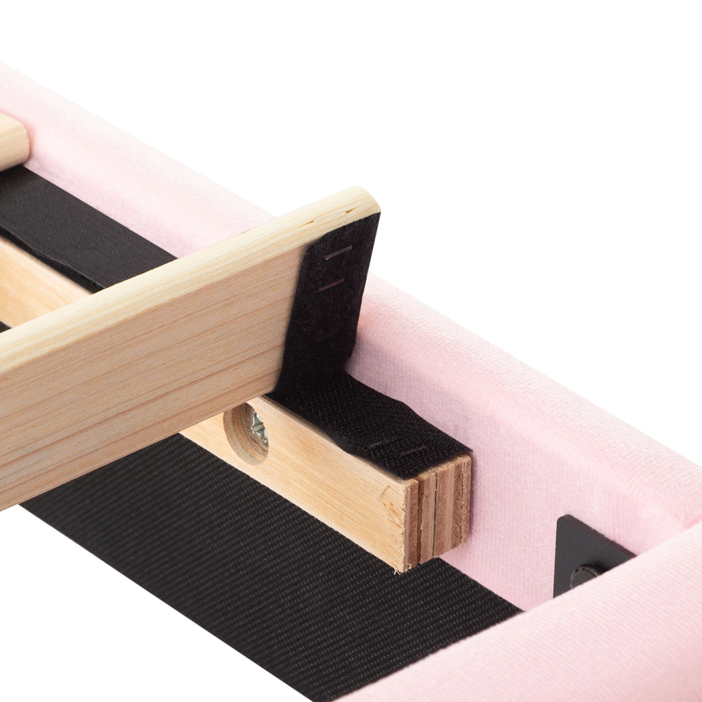 Queen Upholstered Platform Bed Frame in Pink Velvet - product detail image 10