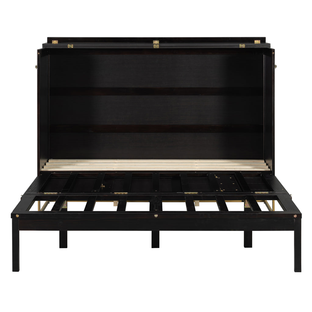 Queen Murphy Bed Cabinet with Espresso Finish, Free-Standing Fold-Out Design
