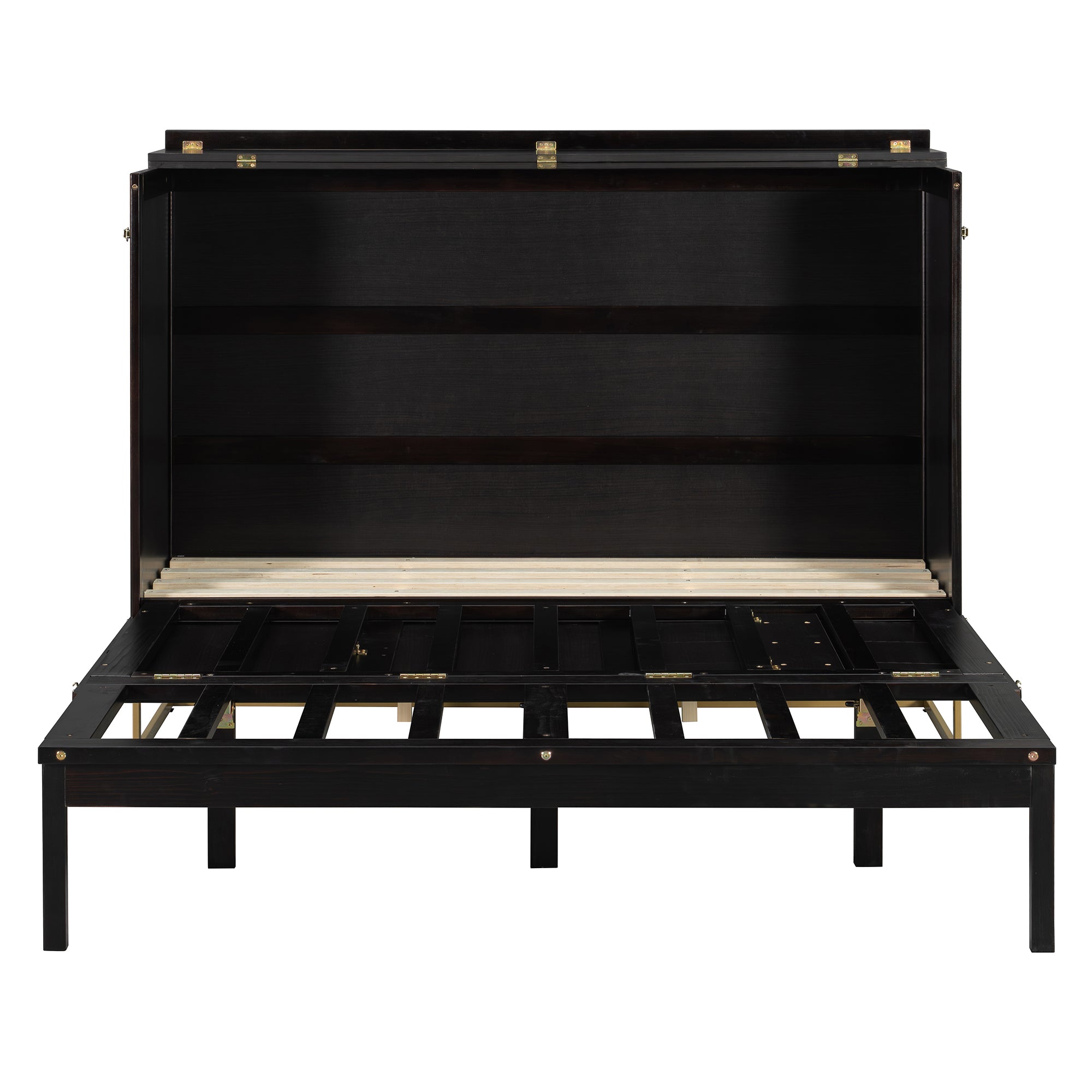 Queen Murphy Bed Cabinet with Espresso Finish, Free-Standing Fold-Out Design