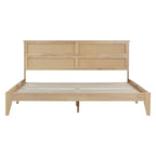 King Size Solid Wood Bed with Rattan Headboard – Natural Rubberwood Frame