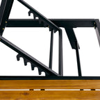 Black Iron and Teak-Finish Acacia Wood Outdoor Chaise Lounge Frame with Adjustable Backrest and Storage Surface