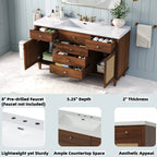 60" Modern Bathroom Vanity with SMC Sink, Soft-Close Drawers & Rattan Doors