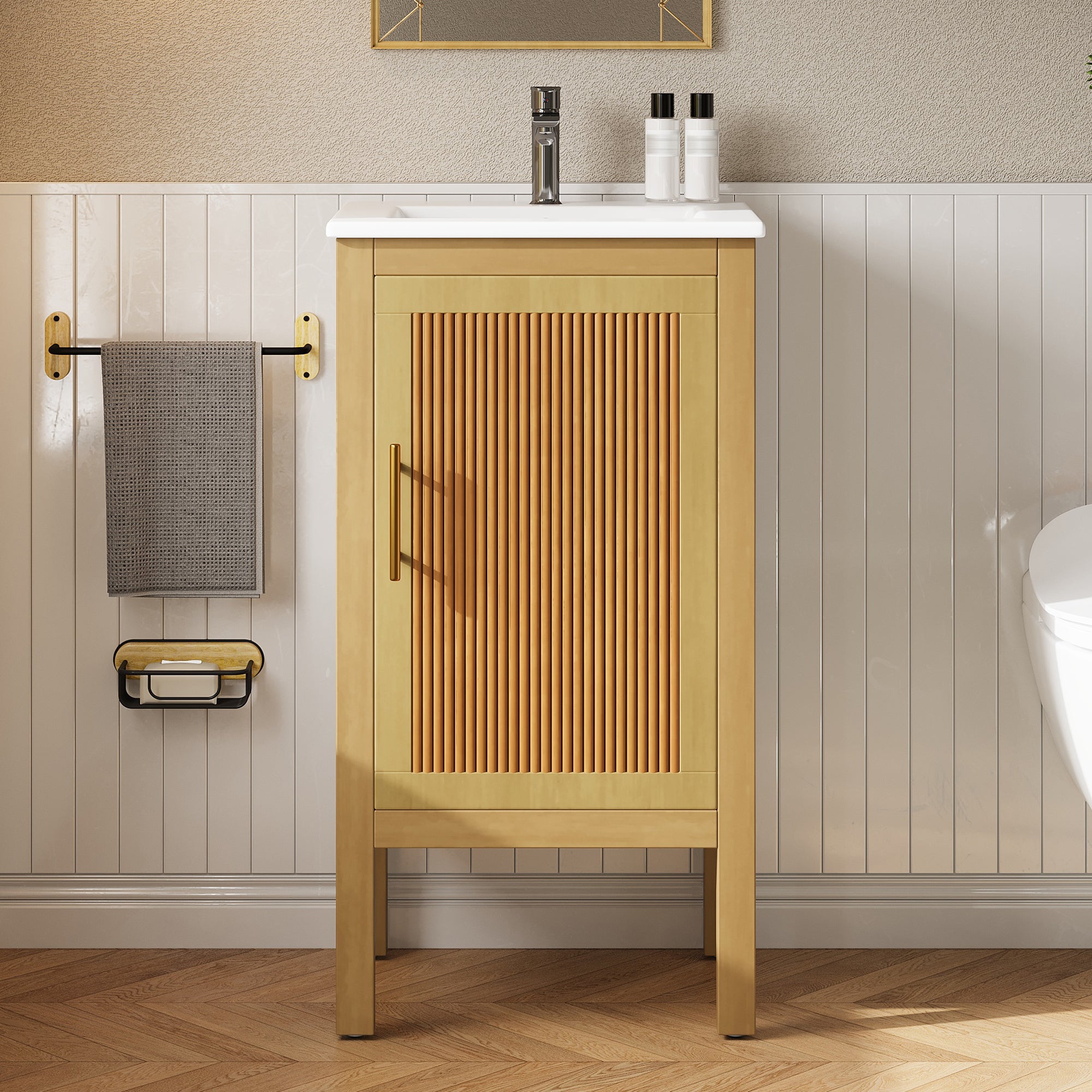 18" Modern Bathroom Vanity with Ceramic Sink, Adjustable Shelf & Soft-Closing Hinges