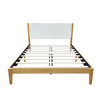 Mid-Century Modern King Platform Bed Frame with Upholstered Headboard, No Box Spring Needed
